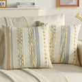 FUTEI Blue Green Khaki Decorative Throw Pillow Covers 18x18 Inch Set of 2, Soft Tufted Striped Textured Accent Cushion Case,Boho Pillows for Couch Decor