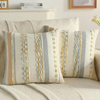FUTEI Blue Green Khaki Decorative Throw Pillow Covers 18x18 Inch Set of 2, Soft Tufted Striped Textured Accent Cushion Case,Boho Pillows for Couch Decor