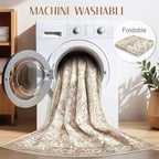 Washable Rug 9x13 Area Rugs: Boho Vintage Distressed Oriental Medallion Neutral Thin Large Rug Carpet for Living Room Bedroom Dining Room Home Office Decor - Beige
