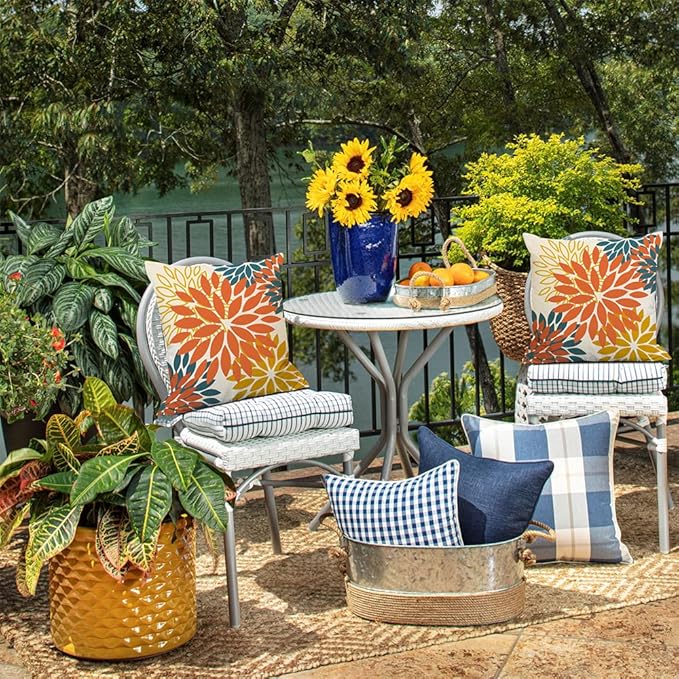 DFXSZ Orange Yellow Flower Pillow Covers 22x22 Inch Set of 2 Fall Throw Pillows Outdoor Waterproof Decor for Living Room Sofa Patio Funiture Garden Floral Polyester Pillow Covers 012E22