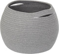 Gray Storage Basket for Decor, Round Plant Basket Indoor, Cute Baby Nursery Organizer, Small Wicker Cat Dog Toy Bin Box, Decorative Woven Cotton Rope Closet Bin, Kids Stuffed Animals Storage