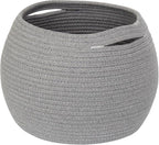 Gray Storage Basket for Decor, Round Plant Basket Indoor, Cute Baby Nursery Organizer, Small Wicker Cat Dog Toy Bin Box, Decorative Woven Cotton Rope Closet Bin, Kids Stuffed Animals Storage