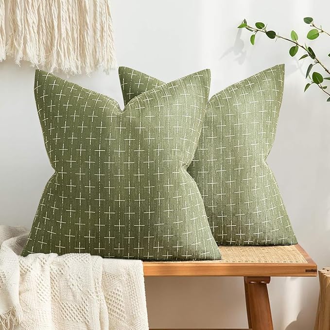 MIULEE Pack of 2 Decorative Burlap Linen Spring Throw Pillow Covers Farmhouse Pillowcases Modern Rustic Woven Textured Cushion Cover for Sofa Couch Bed 18x18 Inch Sage Green