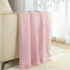 Exclusivo Mezcla Knit Throw Blanket with Fringes for Couch, Reversible Super Soft and Warm Woven Boho Throw for All Season, Home Decor, 50"x60", Light Pink