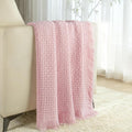 Exclusivo Mezcla Twin Size Knit Blanket with Fringes for Bed, Reversible Super Soft and Warm Woven Boho Throw for All Season, Home Decor, 60"x80", Light Pink