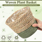 12 Pcs Seagrass Plant Basket with Plastic Liners Woven Stylish Planter Baskets Bulk Indoor Outdoor Plants Woven Wicker Baskets for Flower Pots Cover and Room Decor Small (Small,Farmhouse)