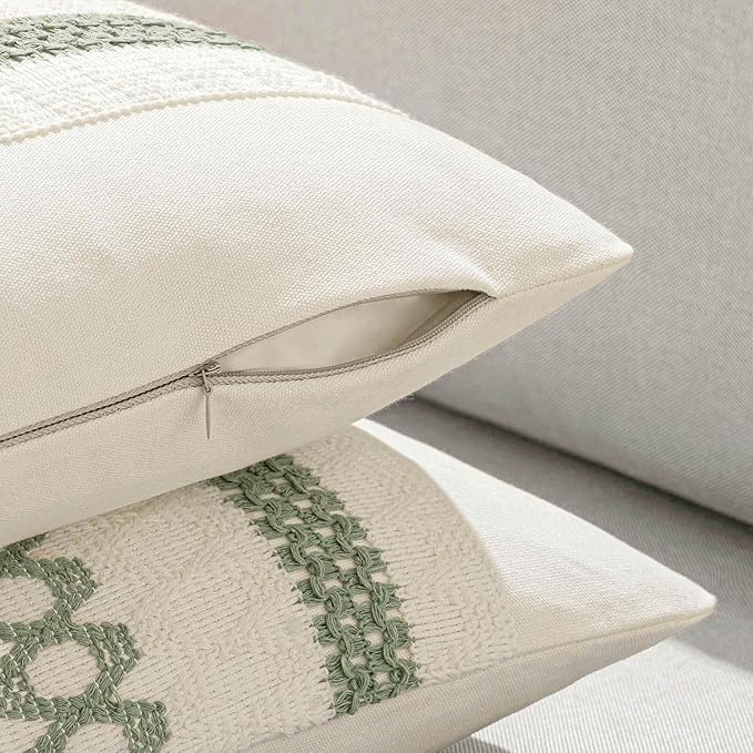 MIULEE Set of 2 Sage Green Boho Decorative Pillow Covers 22x22 Inch Farmhouse Rustic Couch Throw Pillows Modern Summer Cotton Cushion Covers Retro Cute Macrame Woven Spring Decor for Bed Sofa Chair
