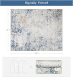 Washable Rugs 8x10 Area Rugs for Living Room,Modern Abstract Rugs for Bedroom,Large Carpets,Ultra Soft Faux Wool Retro Dining Room Rug,Non Slip&Non-Shedding Low Pile Print Rug- Blue Beige
