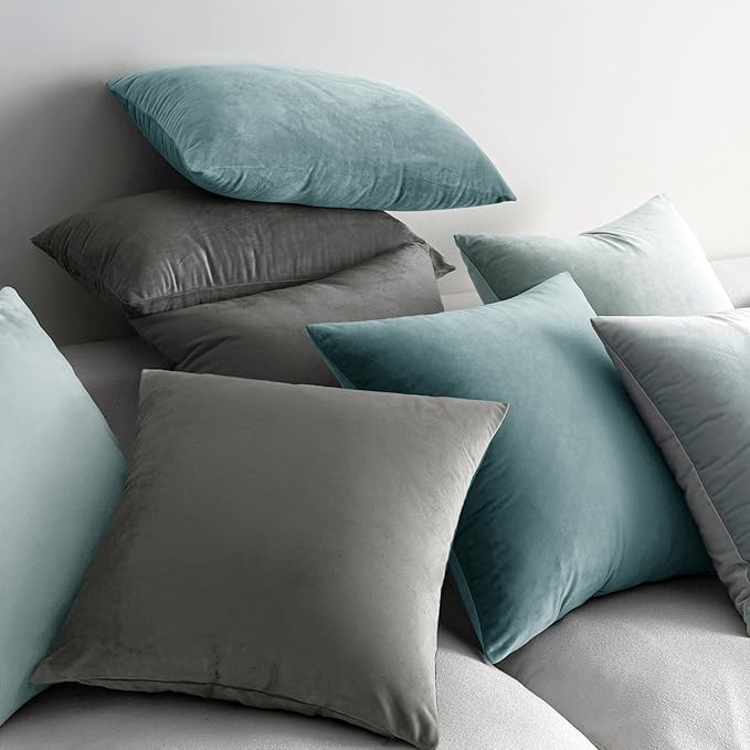 MIULEE Velvet Throw Pillow Covers 18x18 Inch, Pack of 2 - Baby Blue, Soft Solid Decorative Pillow Covers Cushion Cases Modern Luxury Home Decor for Spring Couch Sofa Bedroom Livingroom