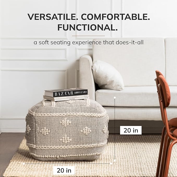 Anji Mountain Pouf Ottoman Foot Rest, Handmade Ottoman Pouf, Comfortable Foot Stool, Decorative Floor Seating for Living Room Decor, Bedroom & Home Décor Accent - Flint Weave