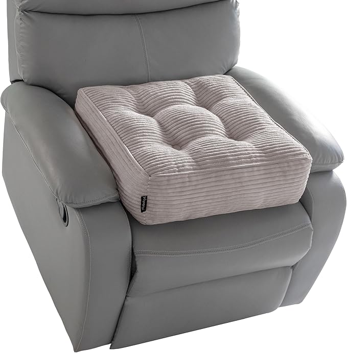 HIGOGOGO Tufted Corduroy Recliner Seat Cushion for Elderly, 20x20x6 Inch Extra Large Square Seat Cushion for Recliner Chair, Floor Pillow, Office Chair, Car, No Pressure on Thighs, Grey