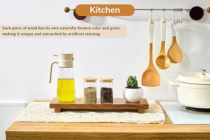 Narrow 17" Acacia Wood Riser Pedestal Stand – Farmhouse Wood Display Riser for Kitchen and Bathroom Decor - Counter Display, Plant Stand, Jewelry Holder, Vanity Tray, Candle Stand (Narrow:17"x6"x1.57")