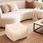 Square Corduroy Pouf Ottoman, Soft Fluffy Foot Stool with Foam Chunk Filling, Floor Pouf & Storage Ottoman for Living Room, 21" x 21" x 14", Off-White