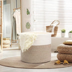 Laundry Hamper,Blanket Basket in Living Room Decor,Pure Cotton Rope Woven Basket for Dirty Clothes,Storage Basket for Nursery Bin,Baby Toy Storage,15.5 * 13.5 inches-40L White & Brown Mixed