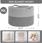 INDRESSME Extra Large Laundry Basket, Cotton Rope Blanket Basket for Nursery Living Room, Decorative Woven Storage Basket with Handles for Dirty Clothes, Toy Bin For Dog Toys, 21.7 x 13.8 inches, Grey