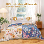 MSGKV Boho Throw Blanket for Bed 60"x80" Cotton Floral Twin Size Blanket Lightweight Farmhouse Muslin Spring Breathable Couch Blankets Home Decor All Seasons