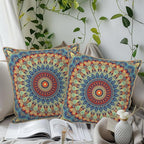 KSLIDS Boho Mandala Floral Soft Velvet Throw Pillow Covers Set of 2 Navy Blue Orange Flower Decorative Pillow Covers 20x20 Inch Abstract Retro Pillow Case for Sofa Couch Outdoor Modern Home Decor