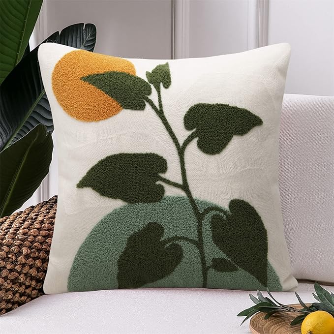 JASEN Abstract Boho Pillow Covers 20x20,Soft Mid Century Geometric Floral Decorative Throw Pillows for Couch Bed Sofa Bedroom（Only 1 Pillow Cover）