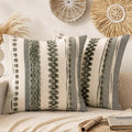 ANRODUO Pack of 2 Boho Decorative Throw Pillow Covers 20x20 Farmhouse Cushion Case Striped Chenille Pillow Cases Square Pillow Covers Accent Neutral Pillowcase for Sofa Couch Bed, Gray Stripe 2