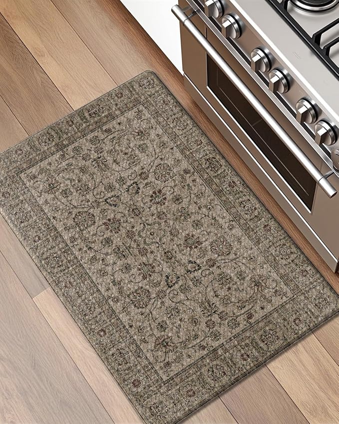 DEXI Kitchen Mats for Floor Cushioned, 23x35 Wide Runner Rug Non Slip, Waterproof Soft Comfort Standing Padded Anti Fatigue Decorative, Brown