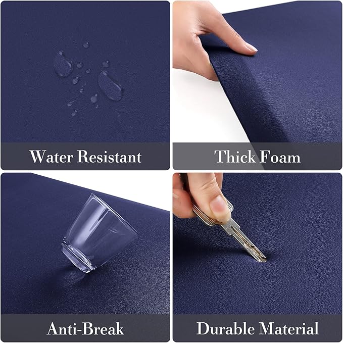 HappyTrends 2 PCS Kitchen Mat Cushioned Anti-Fatigue Floor Mat, Heavy Duty Ergonomic Comfort Foam Standing Mat, Waterproof Non-Slip Kitchen Rugs for Home, Office(17.3"x28"+17.3"x47",Navy)