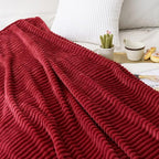 MIULEE Fleece Throw Blanket for Couch 300GSM Super Soft Lightweight Plush Striped, Burgundy Red Warm Cozy Breathable Ribbed Blanket for Bed/Sofa, Throw Size 50"x60"