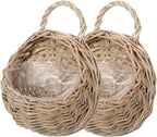 DOITOOL Rattan Basket Hanging 2pcs Rattan Hanging Planters - Round Plant Baskets Bonsai Flowerpot - Woven Flower Pots Flower Holders Containers for Garden Balcony （Dark Khaki）