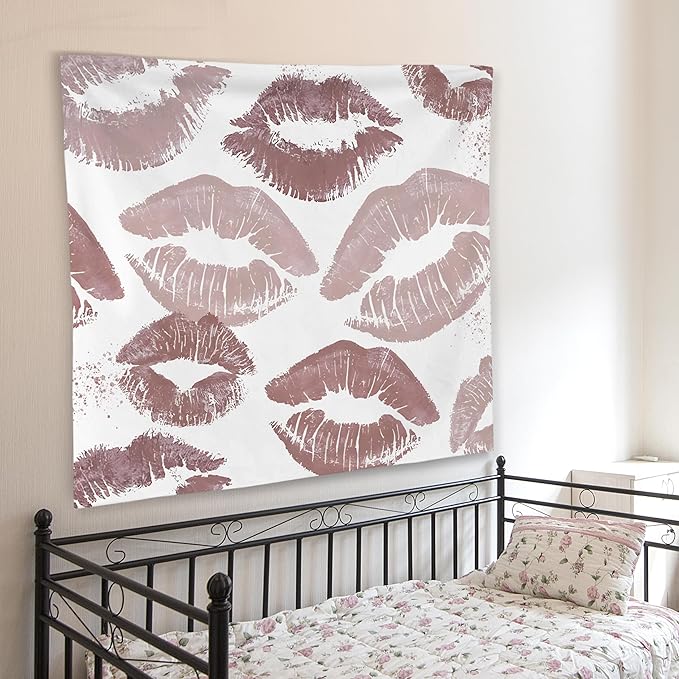 WNAGT Trendy Black and White Kiss Lips Tapestry Wall Hanging, Funky Makeup Wall Decor, Fashion Aesthetic Wall Blanket Decor for Girls Room College Dorm Makeup Room Beauty Room, 50x60 Inch