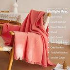 Simple&Opulence Cotton Muslin Throw Blanket 4 Layers for Bed, Couch, Woven Gauze Blanket with Tassels, Soft Lightweight Cozy Pre-Washed Breathable Farmhouse Decoration for All-Season(Coral)