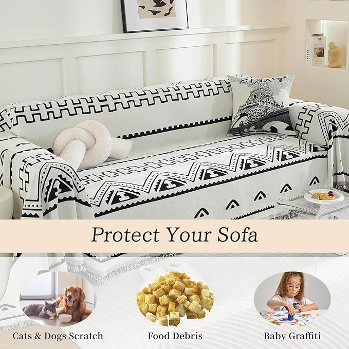 ROOMLIFE Couch Cover Blanket Loveseat Sofa Cover 2 Seat Sofa Slipcover Washable Chenille Sectional Couch Covers for 3 Cushion Couch Sofa Living Room Furniture Protector for Dogs, White 71"x118"