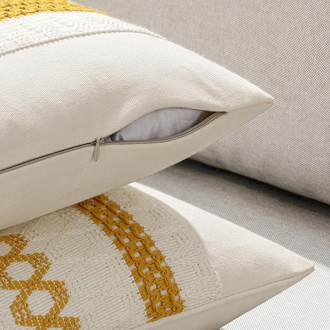 MIULEE Set of 2 Mustard Yellow Boho Decorative Pillow Covers 16x16 Inch Farmhouse Rustic Couch Throw Pillows Modern Cotton Cushion Covers Retro Cute Macrame Woven Spring Home Decor for Bed Sofa Chair