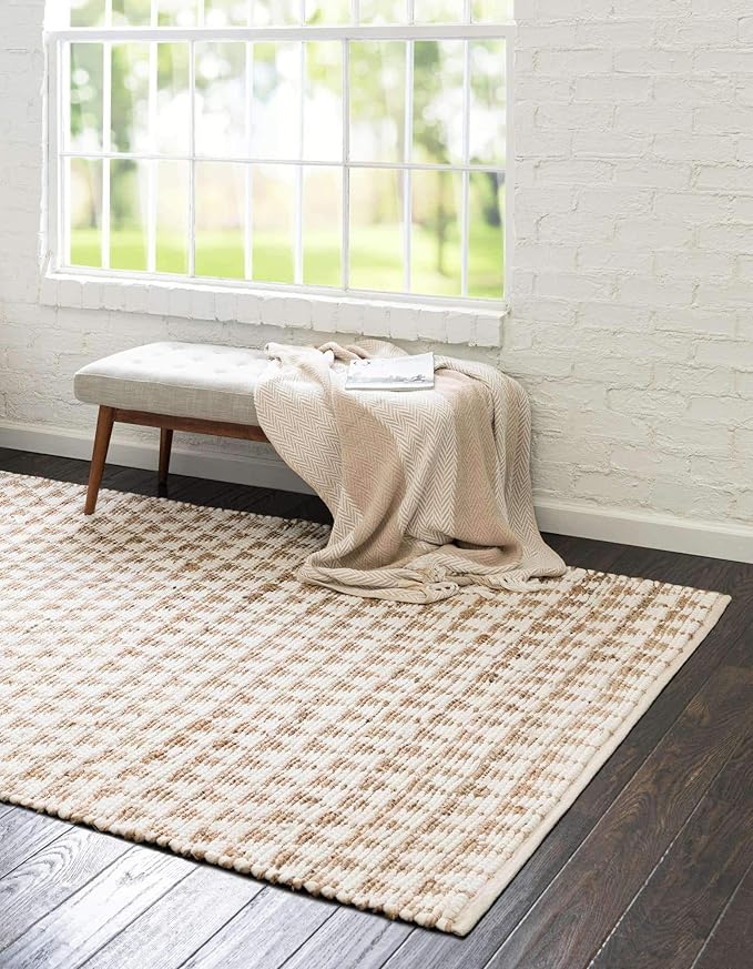 Unique Loom Chindi Jute Collection Area Rug (8' x 11' Rectangle, White/ Natural)