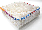 CRAFT KALA 24" Square Large Hippie Mandala Meditation Floor Ottoman Pillow Cushion Pouf Cover Square Poufs Bohemian Circle Floor Cushion Case Outdoor Fireplace Living Room Decor Cover Golden Ombre