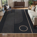 Tangsoo Geometric Line 4x6 Easy Jute Rug for Indoor Patio,Washable Ultra Thin Area Rug Non-Slip Black Outdoor Mat,Boho Rainbow Front Door Throw Carpet for Living Room Entryway Bedroom Foyer