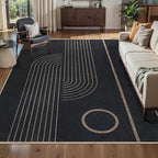 Tangsoo Geometric Line 4x6 Easy Jute Rug for Indoor Patio,Washable Ultra Thin Area Rug Non-Slip Black Outdoor Mat,Boho Rainbow Front Door Throw Carpet for Living Room Entryway Bedroom Foyer