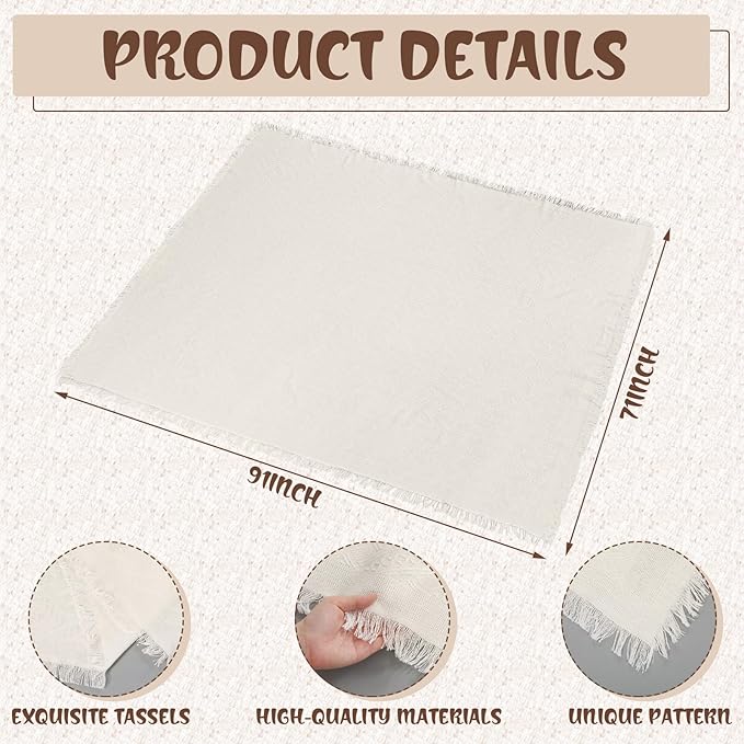 Extra Large Outdoor Boho Picnic Blanket 91'' x 71'' White Table Runner 6 Throw Pillow Cover Woven Cotton Yarn Oversize Beach Blanket Washable for Picnic Camp Wedding