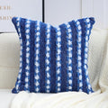 18x18 Boho Pillow Cover - Chenille Tufted Decorative Throw Pillow Cover Soft Velvet Backing, Farmhouse Striped Square Accent Pillow Case for Sofa, Couch, Bedroom, Living Room, Blue, White