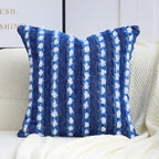 18x18 Boho Pillow Cover - Chenille Tufted Decorative Throw Pillow Cover Soft Velvet Backing, Farmhouse Striped Square Accent Pillow Case for Sofa, Couch, Bedroom, Living Room, Blue, White