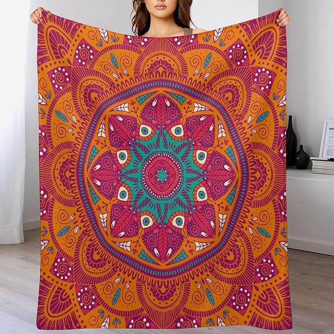 Mandala Throw Blanket Indian Abstract Hippie Bohemian Art Floral Texture Pattern Blanket for Sofa Bed Couch Chair Or Dorm 60"x80"