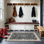 2x4 Entryway Runner Rugs, Small Runners for Kitchen, Door Mat Indoor Entrance, Bathroom, Non-Slip Low-Pile Washable Stain Resistant, Vintage Ashen Charcoal Floral Decor (Ashen/Multi)