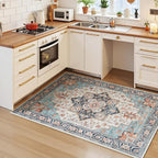 Lessymo 3x5 Washable Area Rugs for Living Room Bedroom Ktichen, Soft Boho Indoor Rug Non Slip, Vintage Carpet Low Pile for Dorm Office Dining Room Kids Room Hallway Entryway Bedside, Orange/Blue