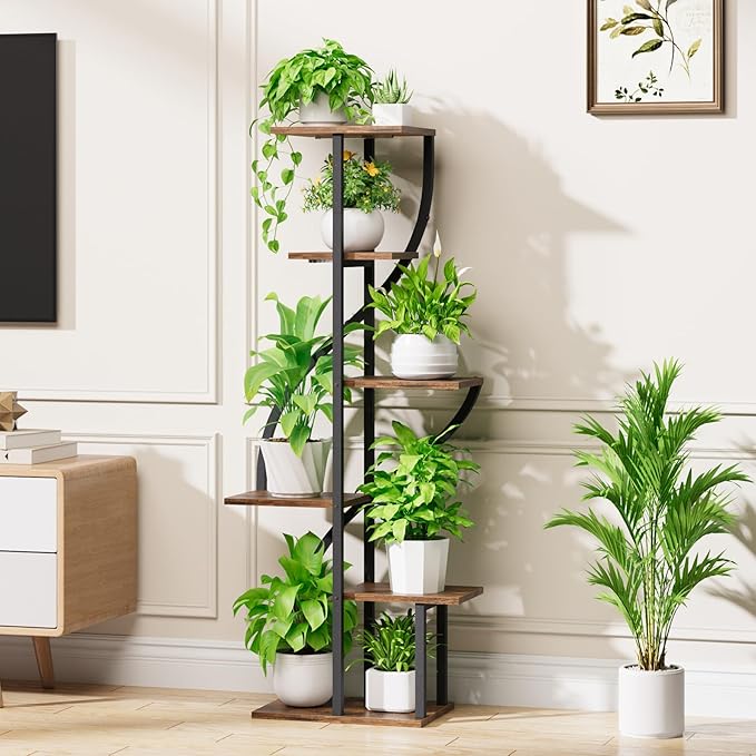 Plant Stand Indoor with Grow Light, 51" Tall Plant Stand for Multiple Plants, 6 Tiered Plant Shelf Indoor, Corner Metal Flower Plant Holder Display Rack for Living Room, Patio Decor