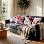 Tatuo 4 Pcs Flower Pillow Covers Square Spring Pillow Cushion Cases 18 x 18 Inch Family Faith Hope Love Words Decorative Summer Winter Cushion Case for Bed Couch Sofa Living Room(Red Series)