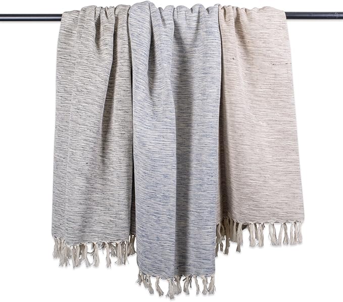 DII Rustic Farmhouse Throw Blanket with Decorative Tassels, Use for Chair, Couch, Bed, Picnic, Camping, Beach, & Just Staying Cozy at Home (50 x 60), Variegated Brown
