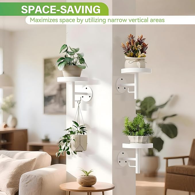 DELLAN Wall Plant Holder, 3 Pack Metal Wall Planters Stand Floating Shelves for Indoor Plants, Window Sill Plant Decor for Bedroom, Bathroom, Living Room, Home, Office, All White