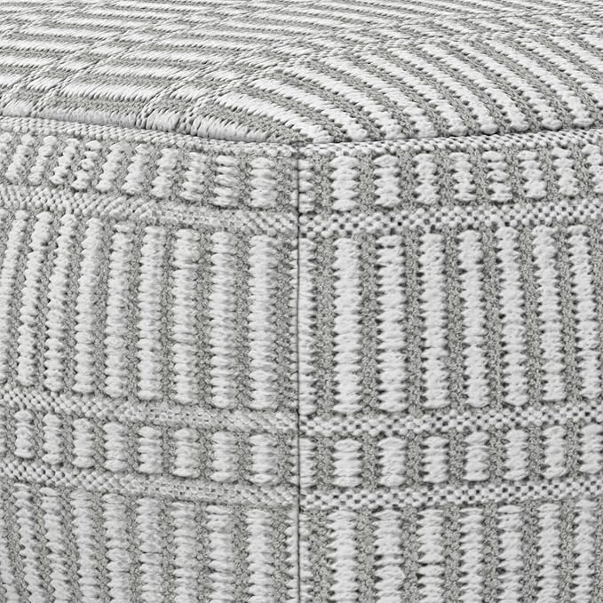 SIMPLIHOME Safford Square Pouf - 20 inch Wide Upholstered PET Polyester Ottoman in Grey and White, Boho Indoor/Outdoor Footstool or Extra Seating for Living Room or Bedroom, Assembled