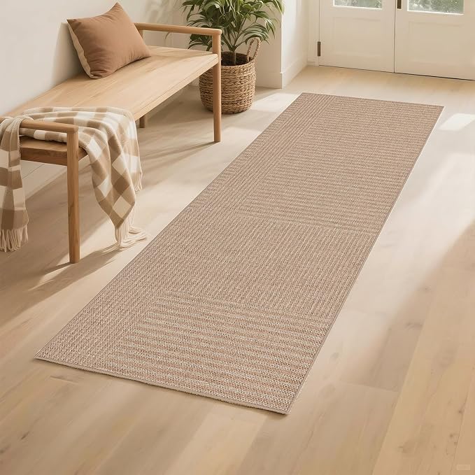 Easy Jute Rug 2x6: Indoor Outdoor Natural Boho Area Rugs for Hallway Patio Non Slip - Farmhouse Neutral Contemporary Carpet Mat for Entryway Kitchen Laundry Room Bedroom Washable