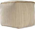 LR Home Birch/Silver Bordered Hand-Loomed Cotton Blend Cube Pouf with Jute Braid for Home Décor | Transitional Foot Rest for Bedroom & Living Room | 18 x 18 x 18 Stuffed Ottoman for Seating