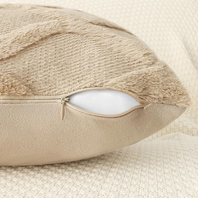 decorUhome Spring Euro Sham Throw Pillow Covers 24x24 Inch Set of 2, Soft Plush Faux Fur Wool Light Brown Accent Couch Pillow Covers for Modern Farmhouse Bed Sofa Living Room