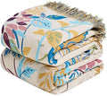 Boho Throw Blanket for Bed Cotton Spring Blankets Twin Size for Bedroom Living Room All Season Lightweight Floral Embroidery Decorative Breathable Quilt for Couch Sofa Chair 60"x80"